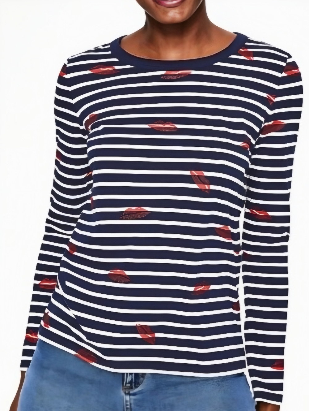 Boden Striped Glitter Kiss Navy White Red Top, 12